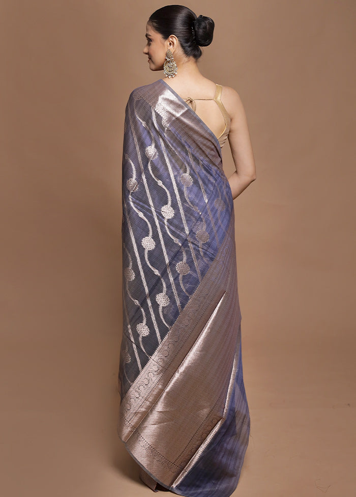 Blue Kora Silk Saree With Blouse Piece
