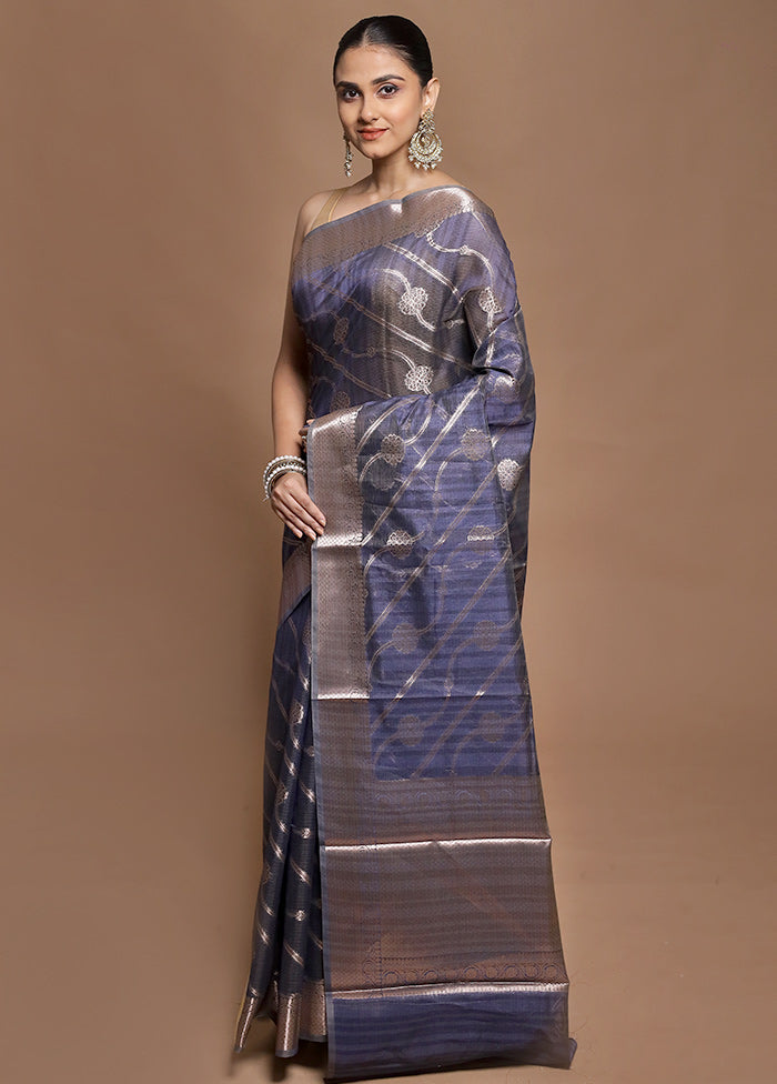 Blue Kora Silk Saree With Blouse Piece