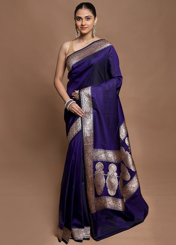 Blue Katan Silk Saree With Blouse Piece