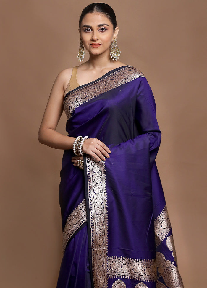 Blue Katan Silk Saree With Blouse Piece