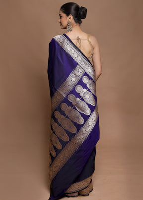 Blue Katan Silk Saree With Blouse Piece