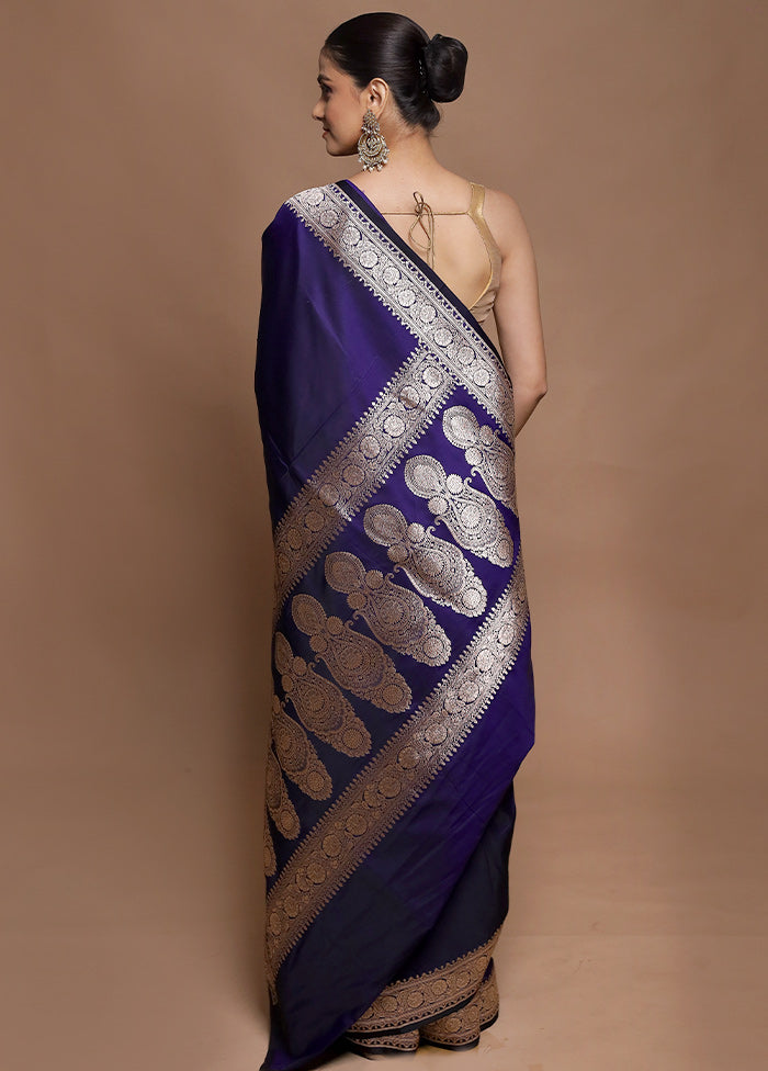 Blue Katan Silk Saree With Blouse Piece