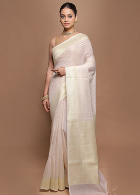 Cream Kora Silk Saree With Blouse Piece