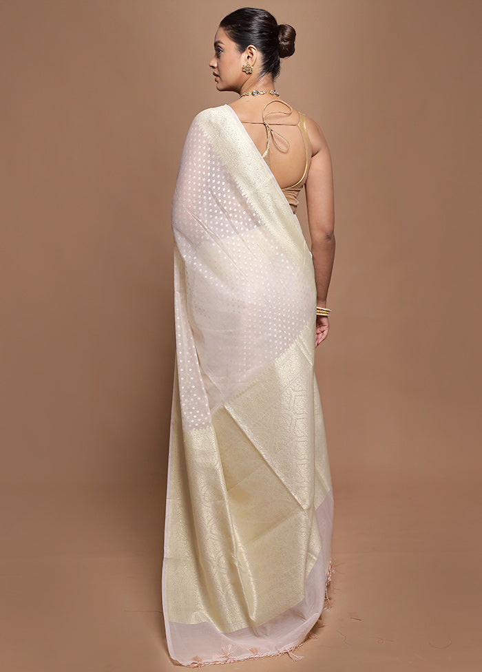 Cream Kora Silk Saree With Blouse Piece