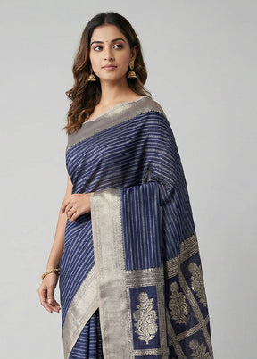 Blue Kora Silk Saree With Blouse Piece