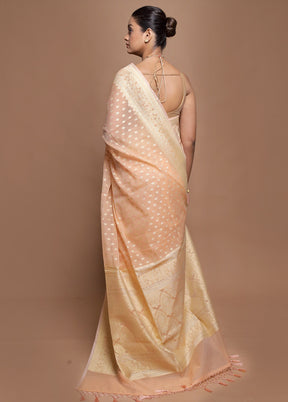 Peach Kora Silk Saree With Blouse Piece