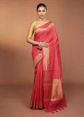 Red Kora Silk Saree With Blouse Piece