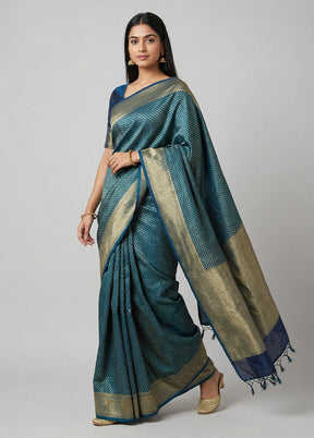 Blue Kora Silk Saree With Blouse Piece