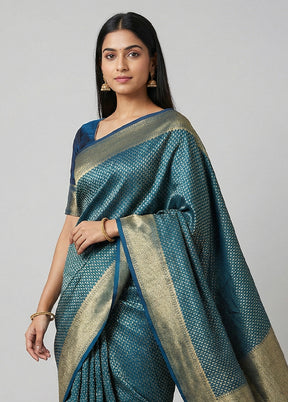 Blue Kora Silk Saree With Blouse Piece