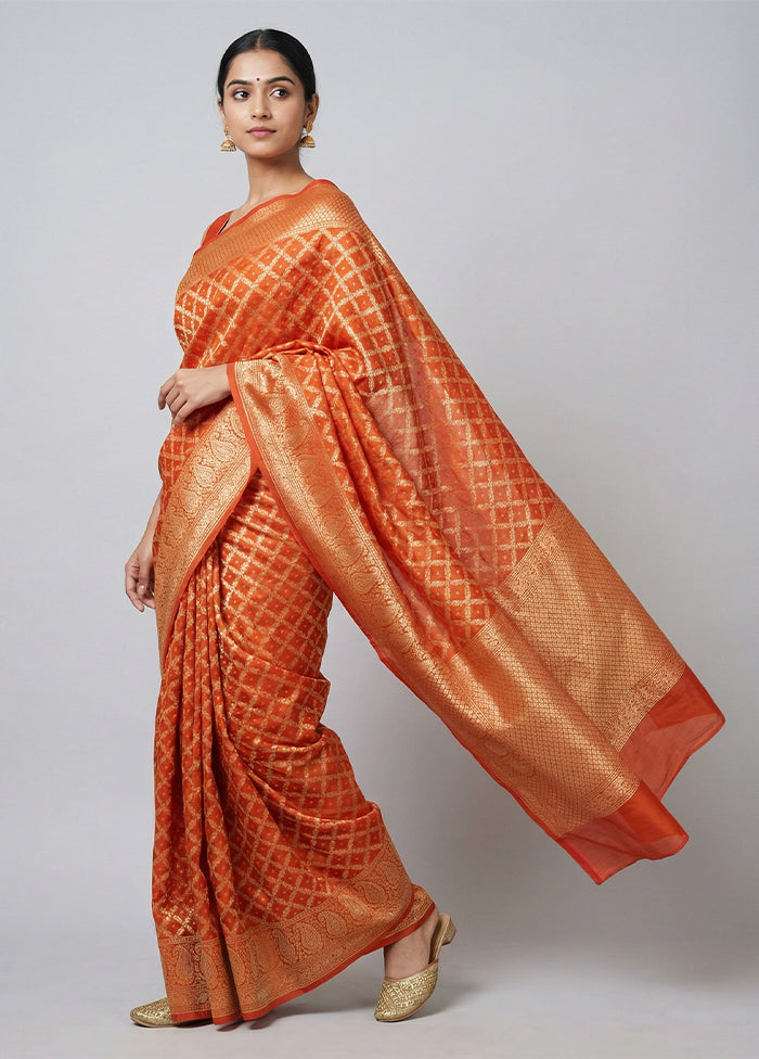Red Kora Silk Saree With Blouse Piece
