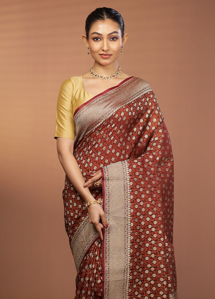 Maroon Kora Silk Saree With Blouse Piece