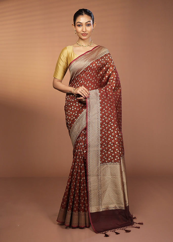 Maroon Kora Silk Saree With Blouse Piece