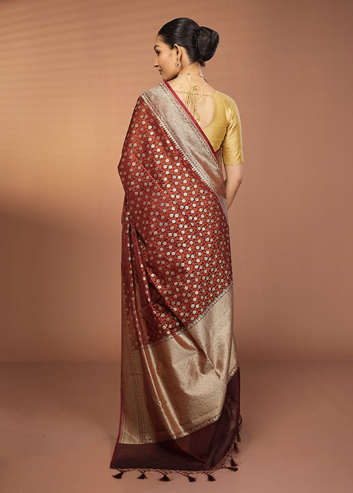 Maroon Kora Silk Saree With Blouse Piece