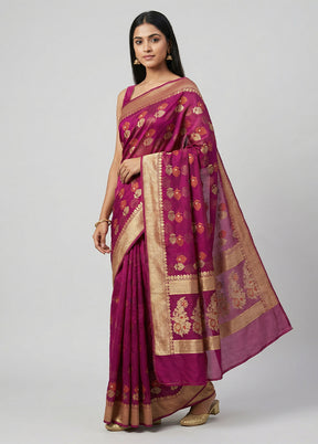 Purple Kora Silk Saree With Blouse Piece