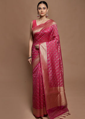 Pink Kora Silk Saree With Blouse Piece