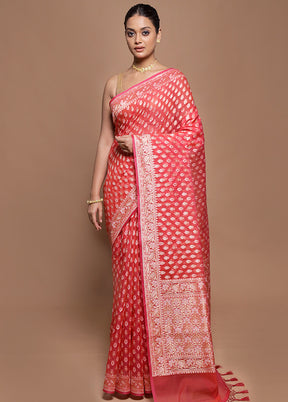 Pink Kora Silk Saree With Blouse Piece