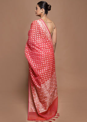 Pink Kora Silk Saree With Blouse Piece