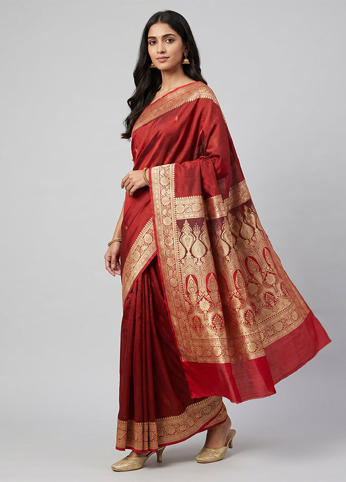 Maroon Banarasi Silk Saree With Blouse Piece