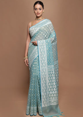 Green Kora Silk Saree With Blouse Piece