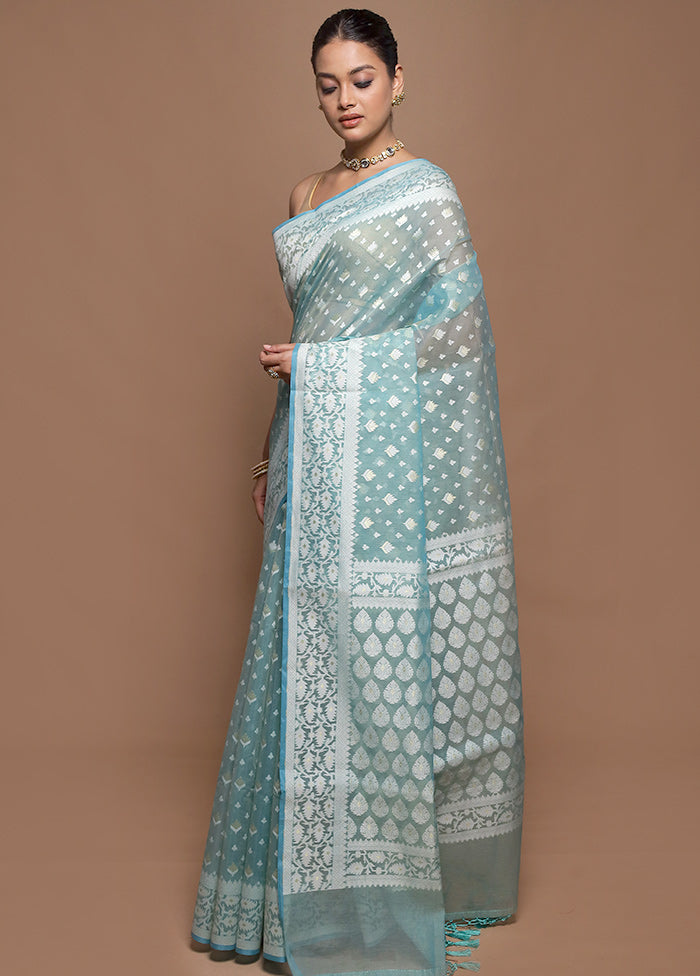 Green Kora Silk Saree With Blouse Piece