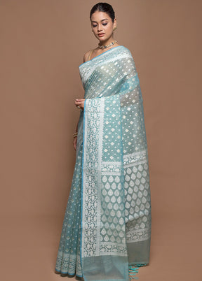 Green Kora Silk Saree With Blouse Piece
