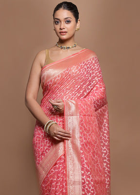 Pink Kora Silk Saree With Blouse Piece