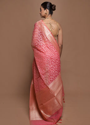 Pink Kora Silk Saree With Blouse Piece