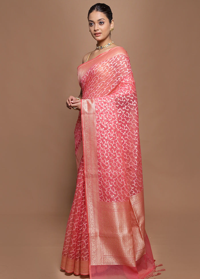 Pink Kora Silk Saree With Blouse Piece