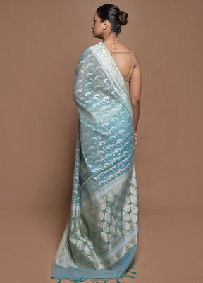 Blue Kora Silk Saree With Blouse Piece