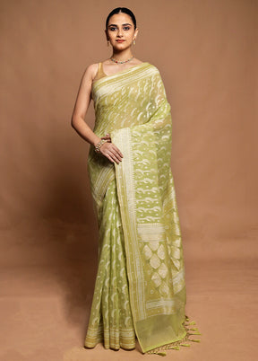 Green Kora Silk Saree With Blouse Piece