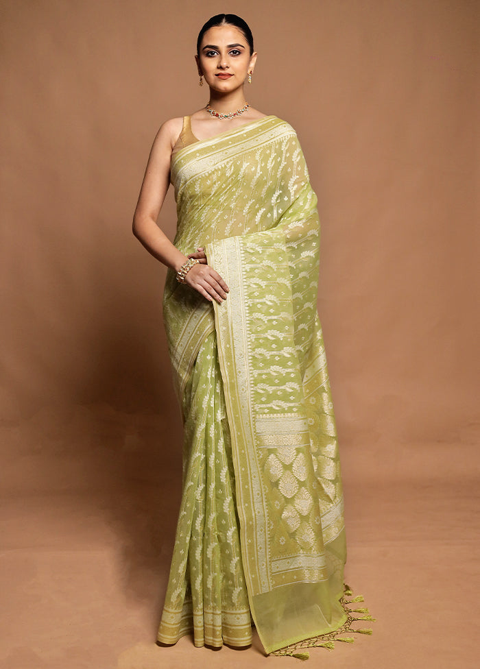 Green Kora Silk Saree With Blouse Piece