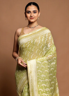 Green Kora Silk Saree With Blouse Piece