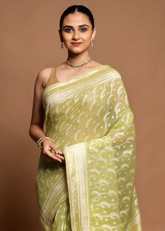 Green Kora Silk Saree With Blouse Piece