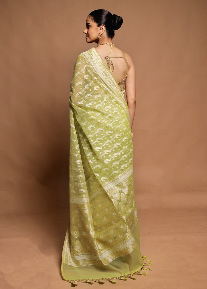 Green Kora Silk Saree With Blouse Piece