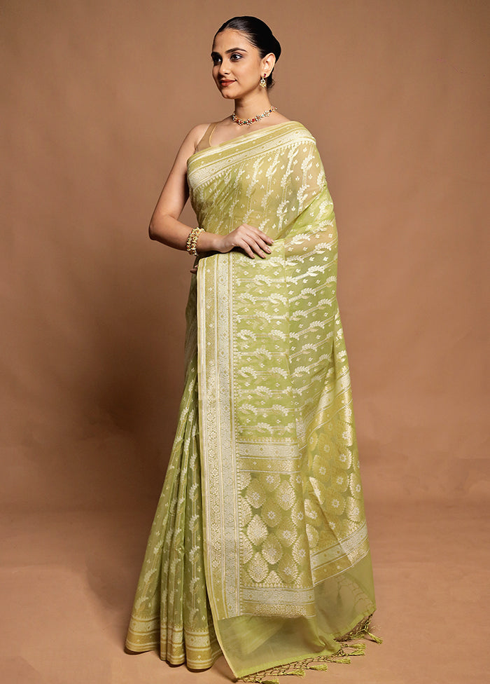 Green Kora Silk Saree With Blouse Piece