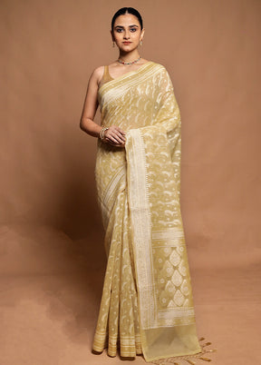 Cream Kora Silk Saree With Blouse Piece