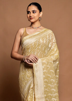Cream Kora Silk Saree With Blouse Piece