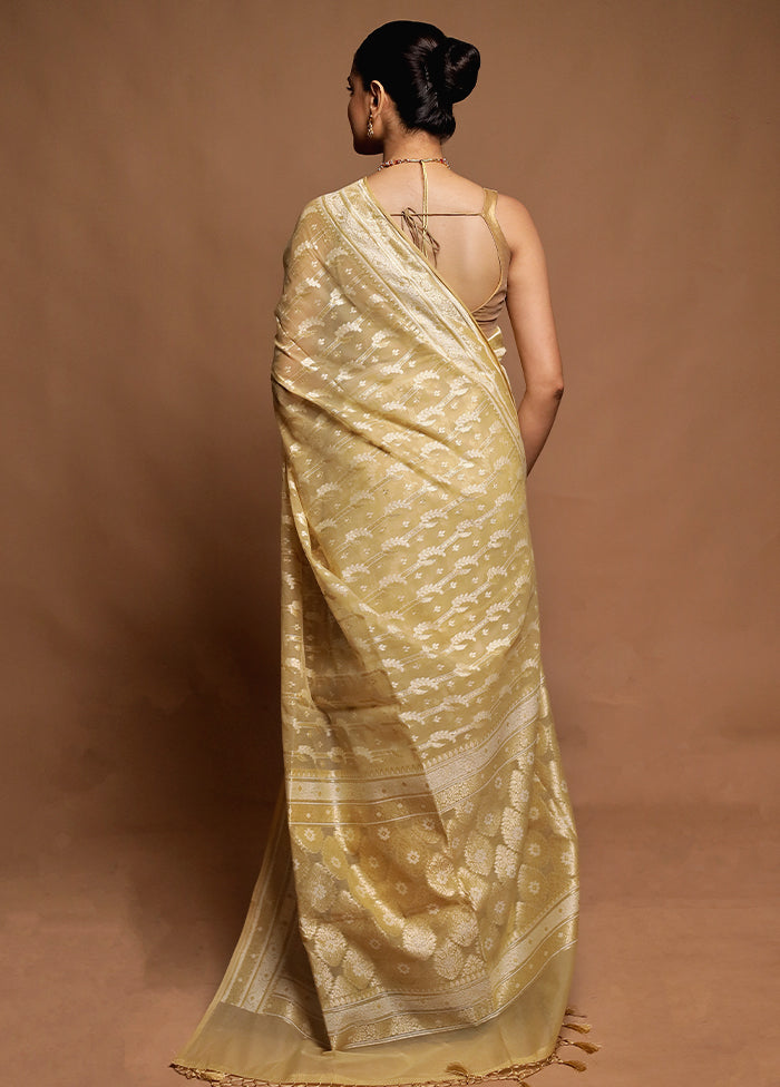 Cream Kora Silk Saree With Blouse Piece