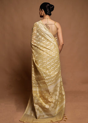 Cream Kora Silk Saree With Blouse Piece