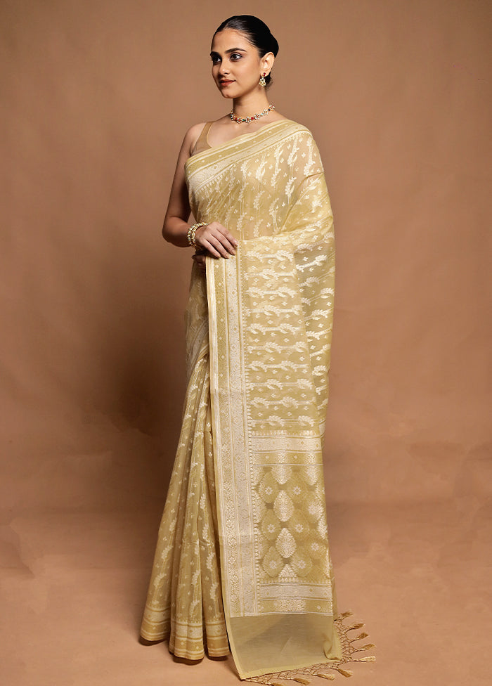 Cream Kora Silk Saree With Blouse Piece