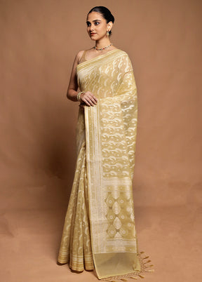 Cream Kora Silk Saree With Blouse Piece