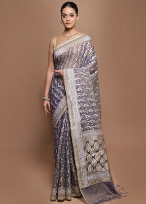 Grey Kora Silk Saree With Blouse Piece