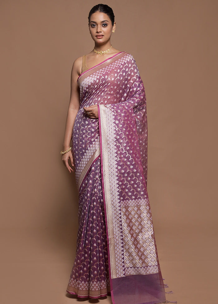 Purple Kora Silk Saree With Blouse Piece
