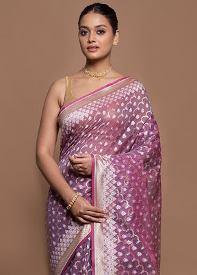 Purple Kora Silk Saree With Blouse Piece