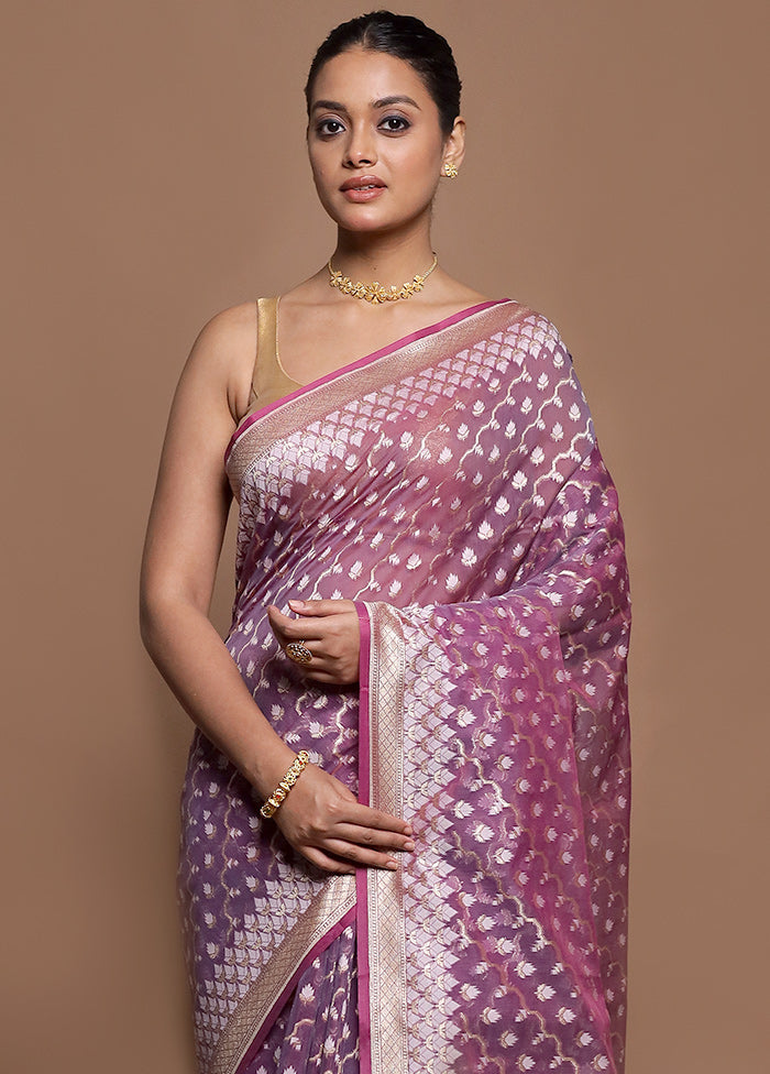 Purple Kora Silk Saree With Blouse Piece