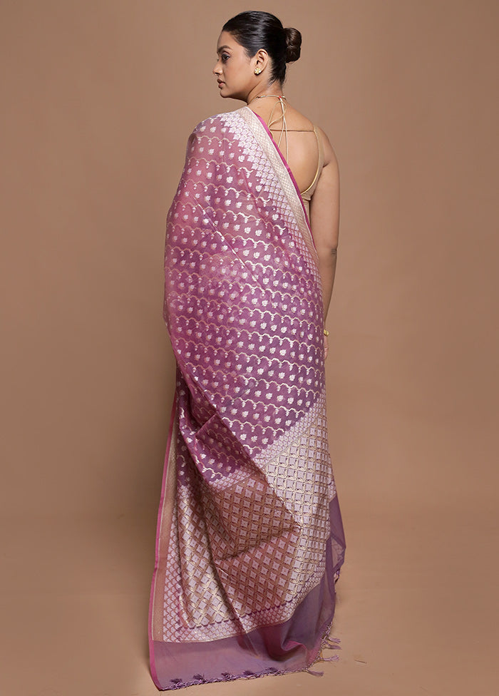 Purple Kora Silk Saree With Blouse Piece