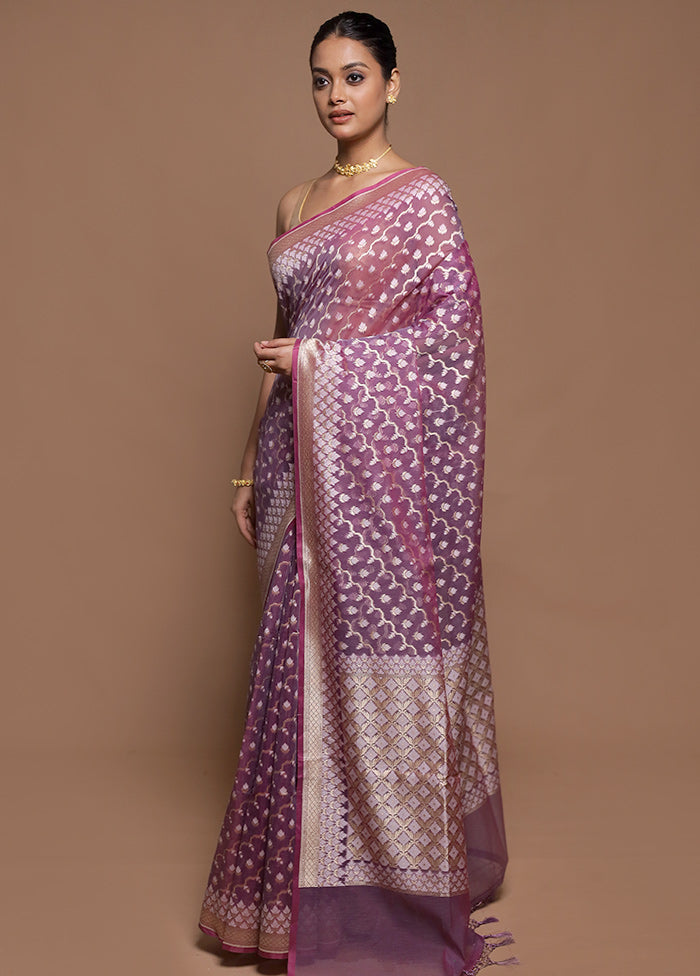 Purple Kora Silk Saree With Blouse Piece