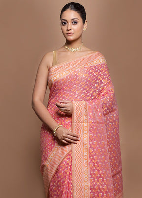 Pink Kora Silk Saree With Blouse Piece
