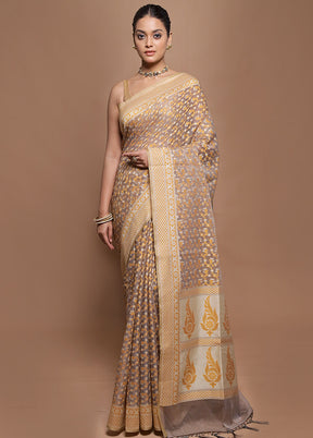 Cream Kora Silk Saree With Blouse Piece