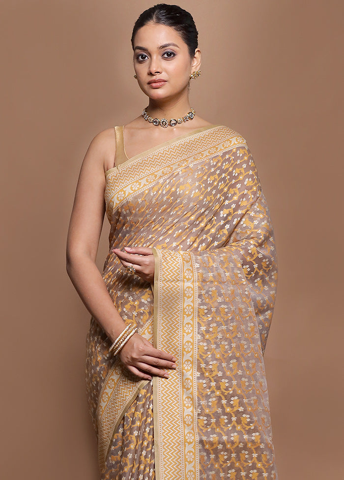 Cream Kora Silk Saree With Blouse Piece